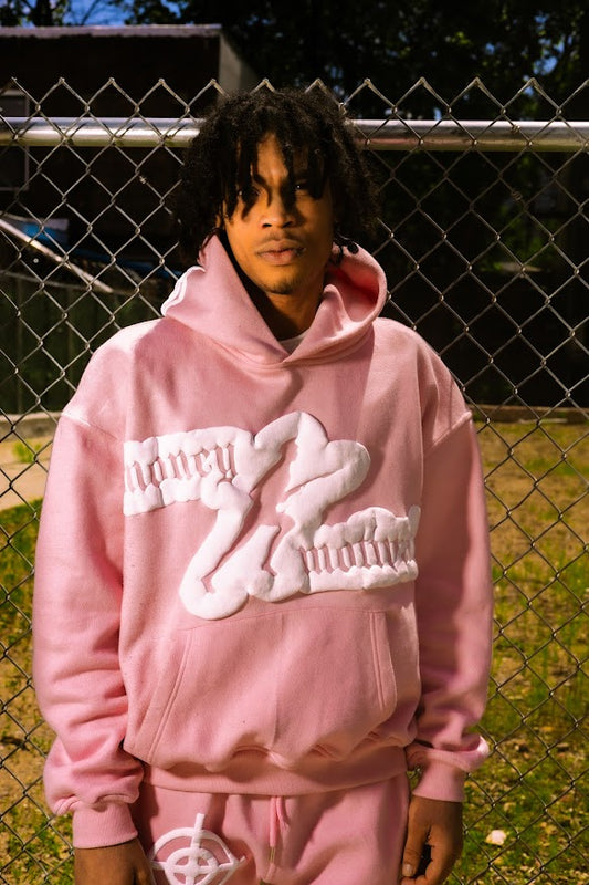 Money Motivated Hoodie- WHITE ON PINK