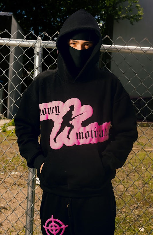 Money Motivated Hoodie- PINK ON BLACK