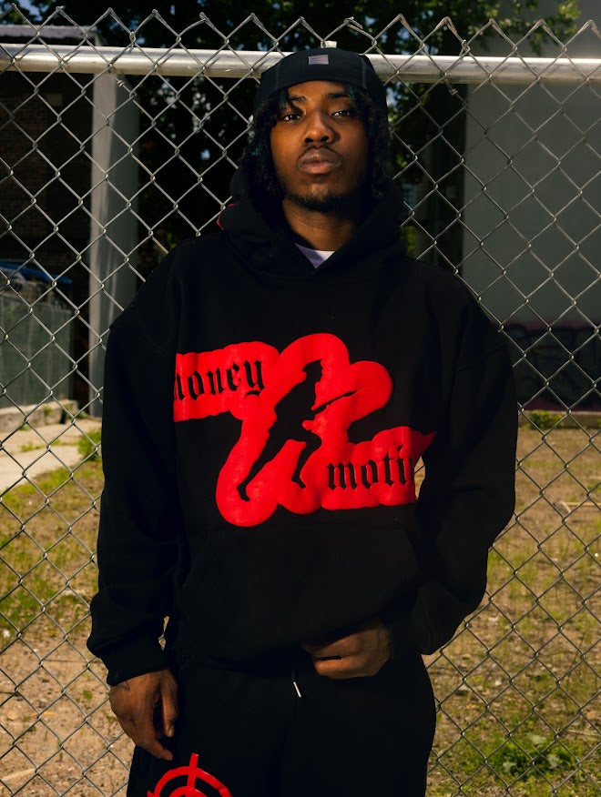 Money Motivated Hoodie- RED AND BLACK