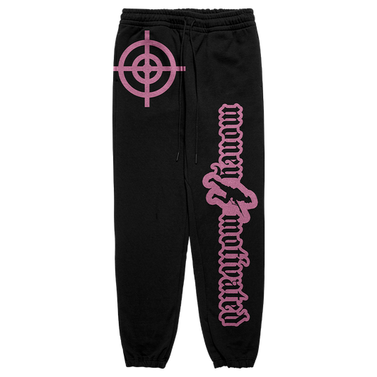 Money Motivated Sweatpants- PINK ON BLACK