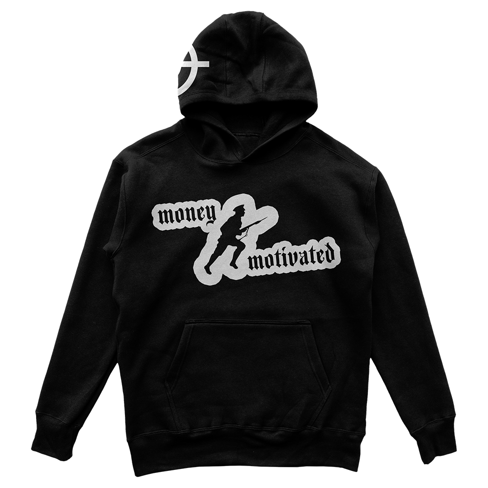 Money Motivated Hoodie- WHITE ON BLACK