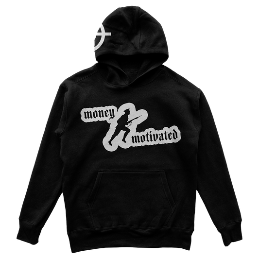 Money Motivated Hoodie- WHITE ON BLACK