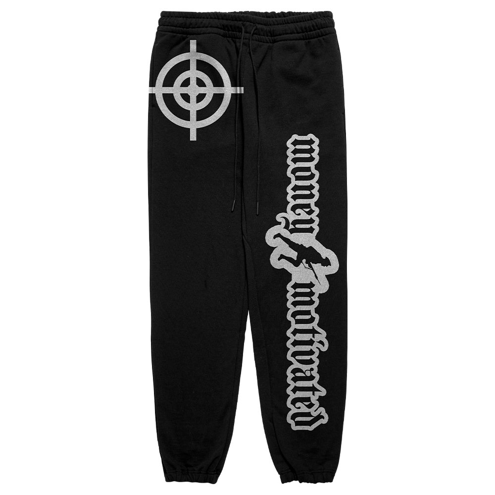 Money Motivated Sweatpants- WHITE ON BLACK