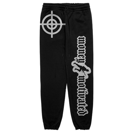 Money Motivated Sweatpants- WHITE ON BLACK