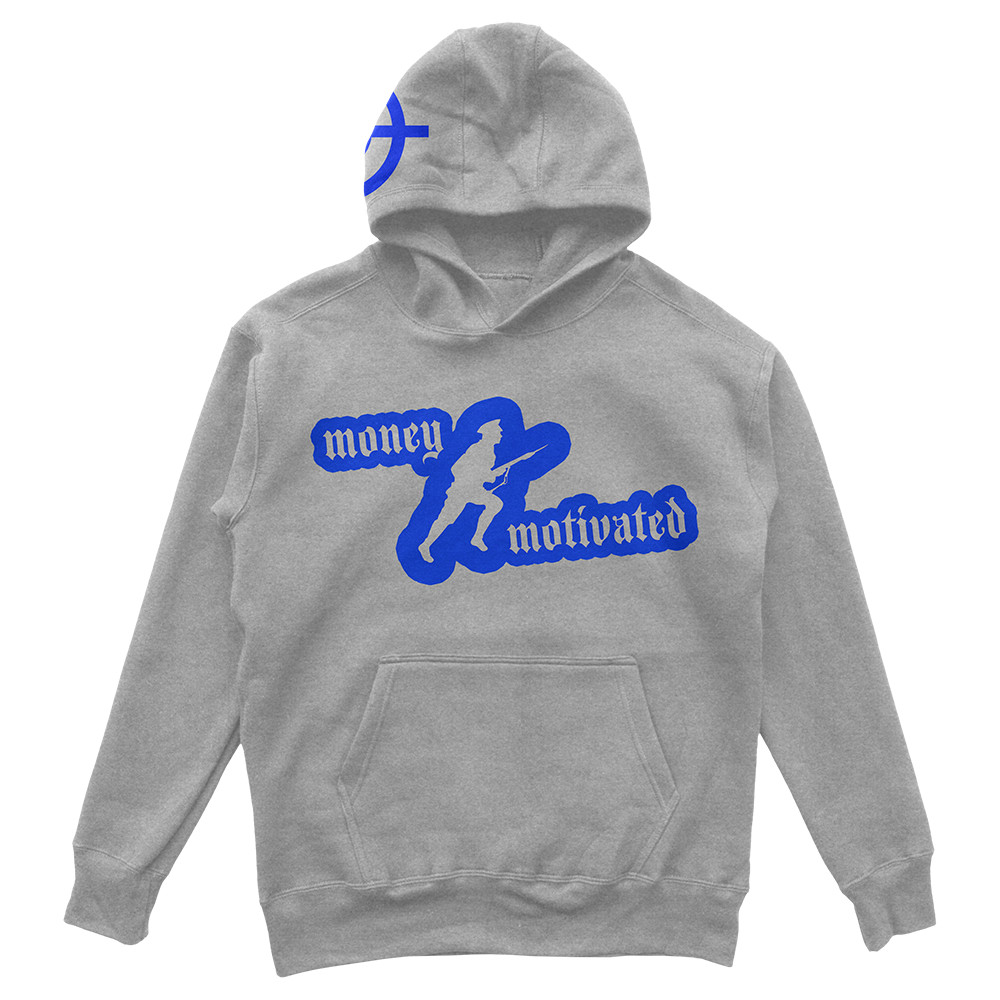 Money Motivated Hoodie- BLUE ON GREY