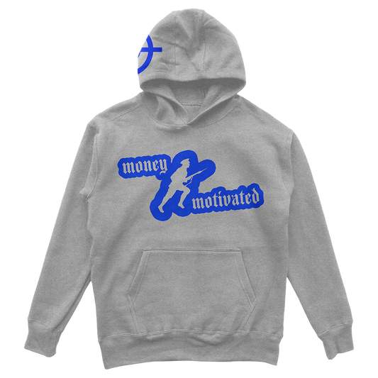 Money Motivated Hoodie- BLUE ON GREY