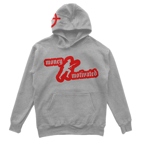 Money Motivated Hoodie- RED ON GREY