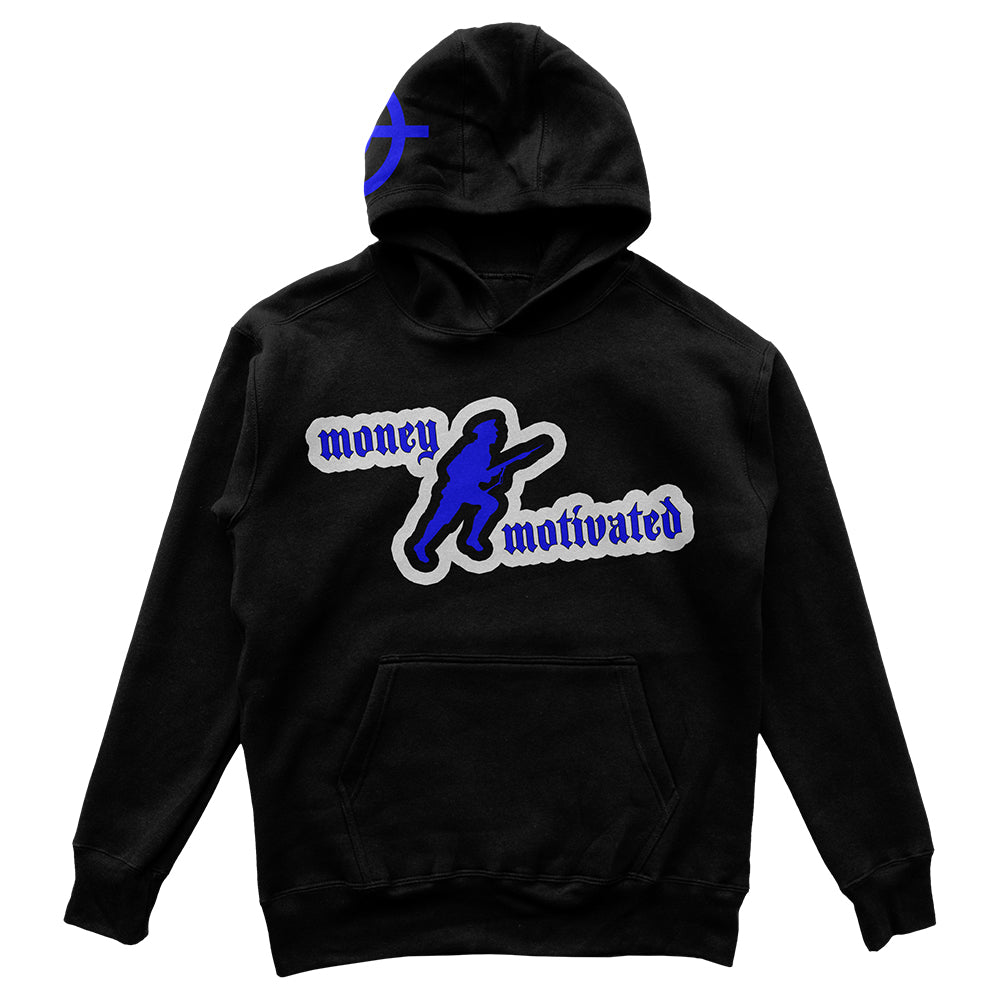 Money Motivated Hoodie- BLUE ON BLACK