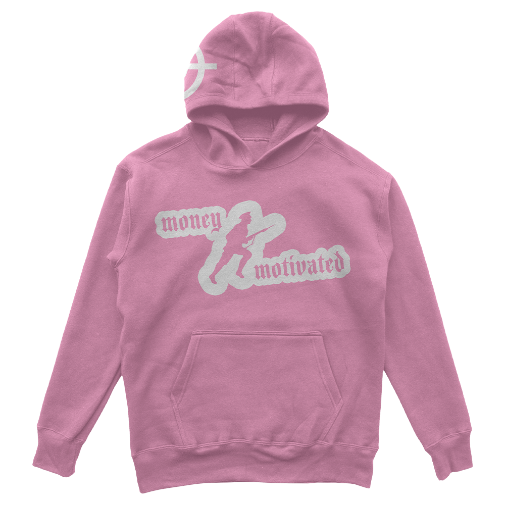 Money Motivated Hoodie- WHITE ON PINK